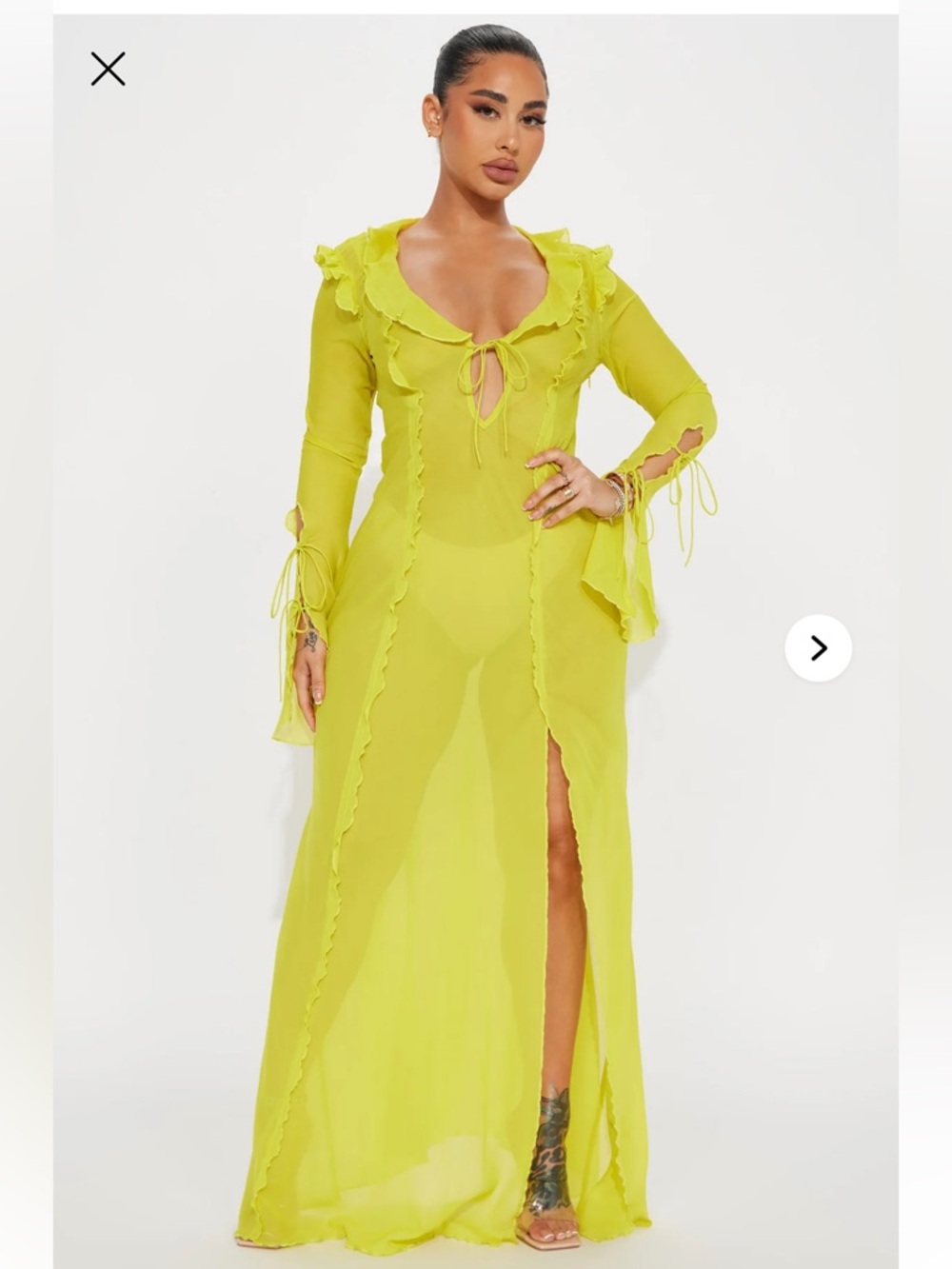 Bright Yellow Long Ruffle-Trim Dress - Picture 2 of 7